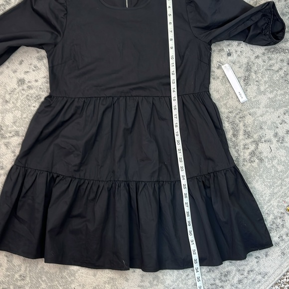 AQUA FROM BLOOMINGDALE’S PUFF SLEEVE TIERED BLACK COTTON DRESS  POCKETS MED NWT - Picture 14 of 14